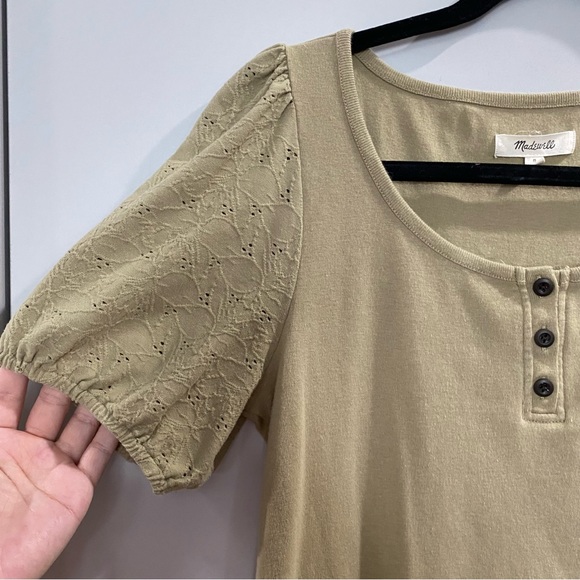 Madewell Eyelet Sleeve Blouse Green Small - Picture 2 of 5